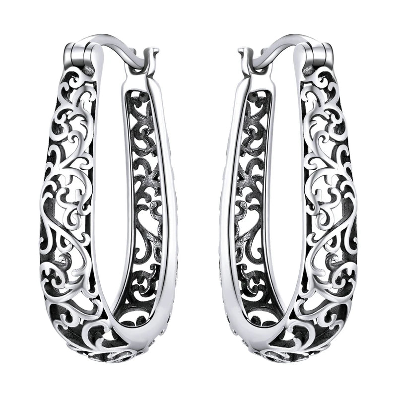 BAMOER 18K Gold Plated Filigree Hoop Earrings 925 Sterling Silver Vintage Vine Earrings For Women Fine Jewelry Original Design