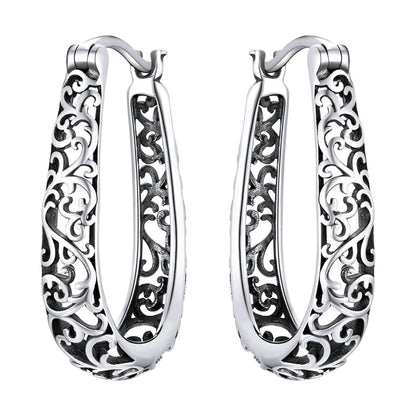 BAMOER 18K Gold Plated Filigree Hoop Earrings 925 Sterling Silver Vintage Vine Earrings For Women Fine Jewelry Original Design