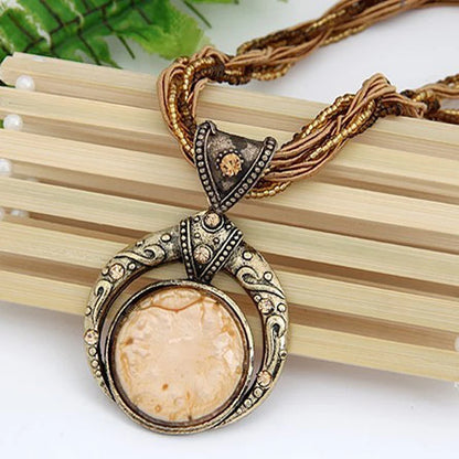 Vintage Necklace Jewelry Fashion Popular Retro Bohemia Style Multilayer Beads Chain Crystal Grain Pendant