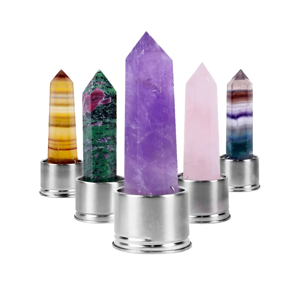 Natural Quartz Gemstone Crystal Hexagonal Pointed Column+Bottom Mesh Water Bottle Energy Crystal ( Not Include Bottle )