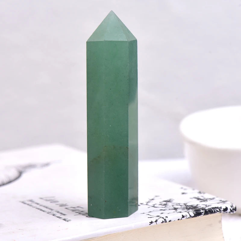 1PC Natural Aventurine Point Hexagonal Green Jade Quartz Chakra Reiki Stone Crystal Column Home Decor Crafts Healthy Magic Wand