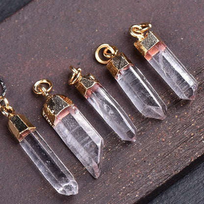 1PC 100% Natural Crystal Quartz Pendant Pendulum Column Gold Plated Healing Stone White Clear Quartz Pendants For Unisex Gifts