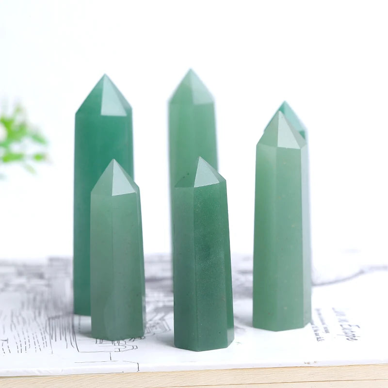 1PC Natural Aventurine Point Hexagonal Green Jade Quartz Chakra Reiki Stone Crystal Column Home Decor Crafts Healthy Magic Wand