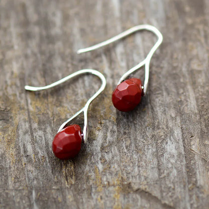 Natural Stone Drop Earrings for Women Red Jaspers Classic Earring Elegant Cute Jewelry Dropship Gifts