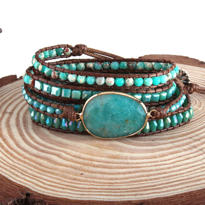 Fashion Boho Beaded Bracelet Handmade Mixed Natural Stones & Crystal Stone Charm 5 Strands Wrap Bracelets Gift