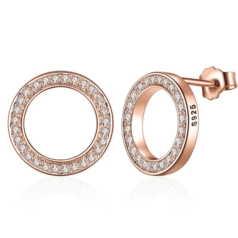 BAMOER Forever Clear CZ 925 Sterling Silver Circle Round Stud Earrings with CZ Jewelry GIFT Oorbellen Bijoux PAS437