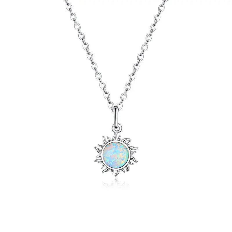 Bamoer 925 Sterling Silver White Opal Sun Pendant Necklace Apollo Chain Necklaces for Women Birthday Gift  Jewelry 17.71''