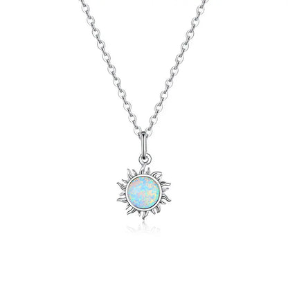 Bamoer 925 Sterling Silver White Opal Sun Pendant Necklace Apollo Chain Necklaces for Women Birthday Gift  Jewelry 17.71''