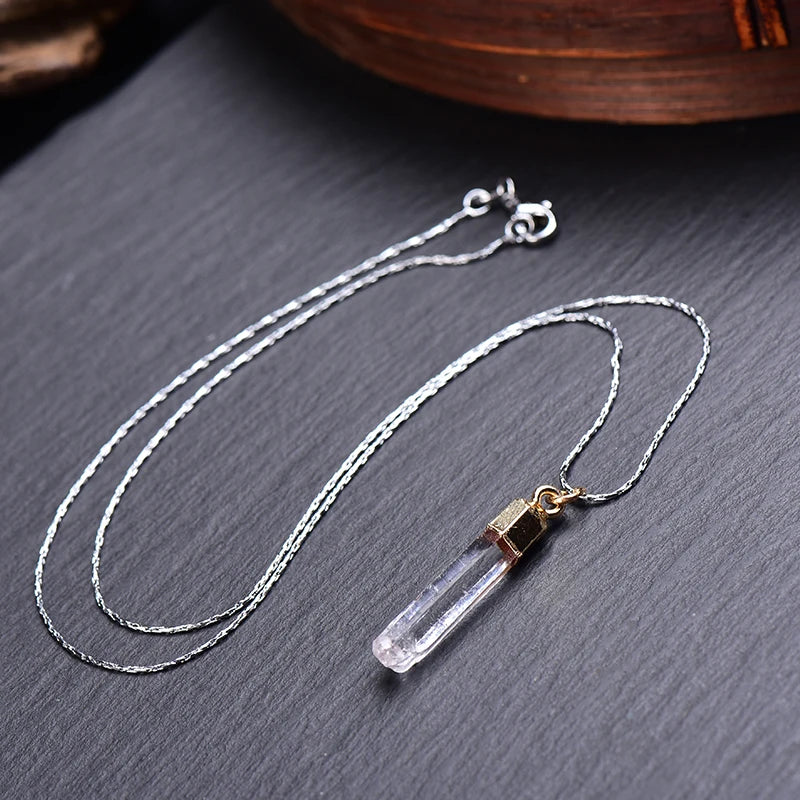 1PC 100% Natural Crystal Quartz Pendant Pendulum Column Gold Plated Healing Stone White Clear Quartz Pendants For Unisex Gifts