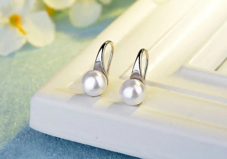 Pure 925 Sterling Silver Earrings Drop Women Round Natural Freshwater Pearl Hook Dangle Earring Ear Drops Brincos De Prata