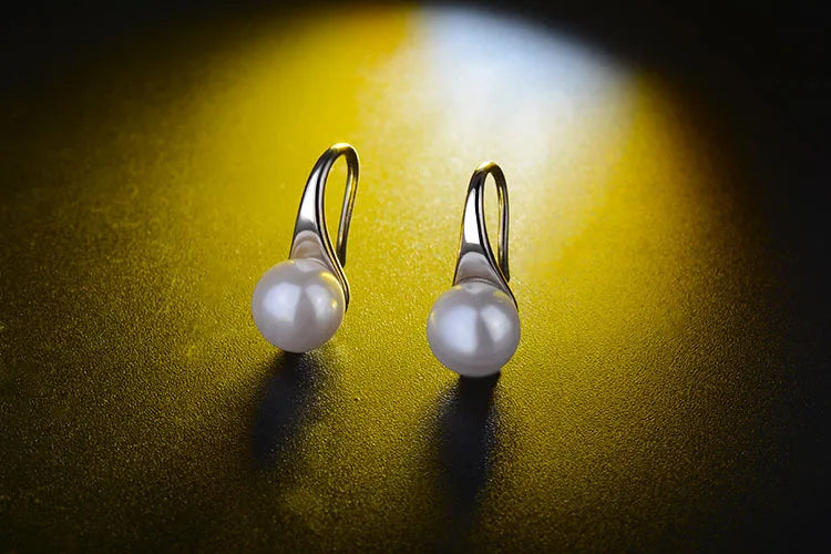 Pure 925 Sterling Silver Earrings Drop Women Round Natural Freshwater Pearl Hook Dangle Earring Ear Drops Brincos De Prata