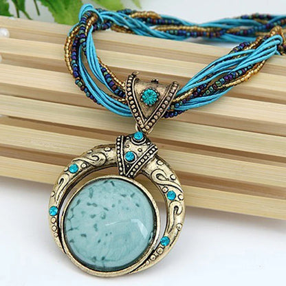 Vintage Necklace Jewelry Fashion Popular Retro Bohemia Style Multilayer Beads Chain Crystal Grain Pendant