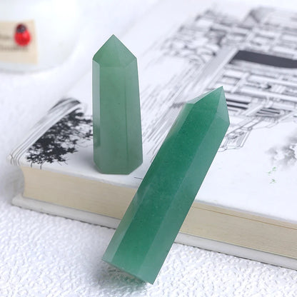 1PC Natural Aventurine Point Hexagonal Green Jade Quartz Chakra Reiki Stone Crystal Column Home Decor Crafts Healthy Magic Wand