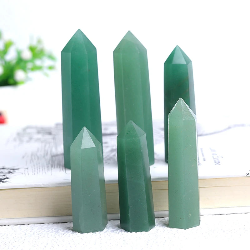 1PC Natural Aventurine Point Hexagonal Green Jade Quartz Chakra Reiki Stone Crystal Column Home Decor Crafts Healthy Magic Wand