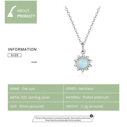 Bamoer 925 Sterling Silver White Opal Sun Pendant Necklace Apollo Chain Necklaces for Women Birthday Gift  Jewelry 17.71''