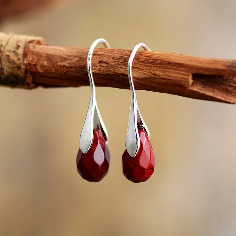 Natural Stone Drop Earrings for Women Red Jaspers Classic Earring Elegant Cute Jewelry Dropship Gifts