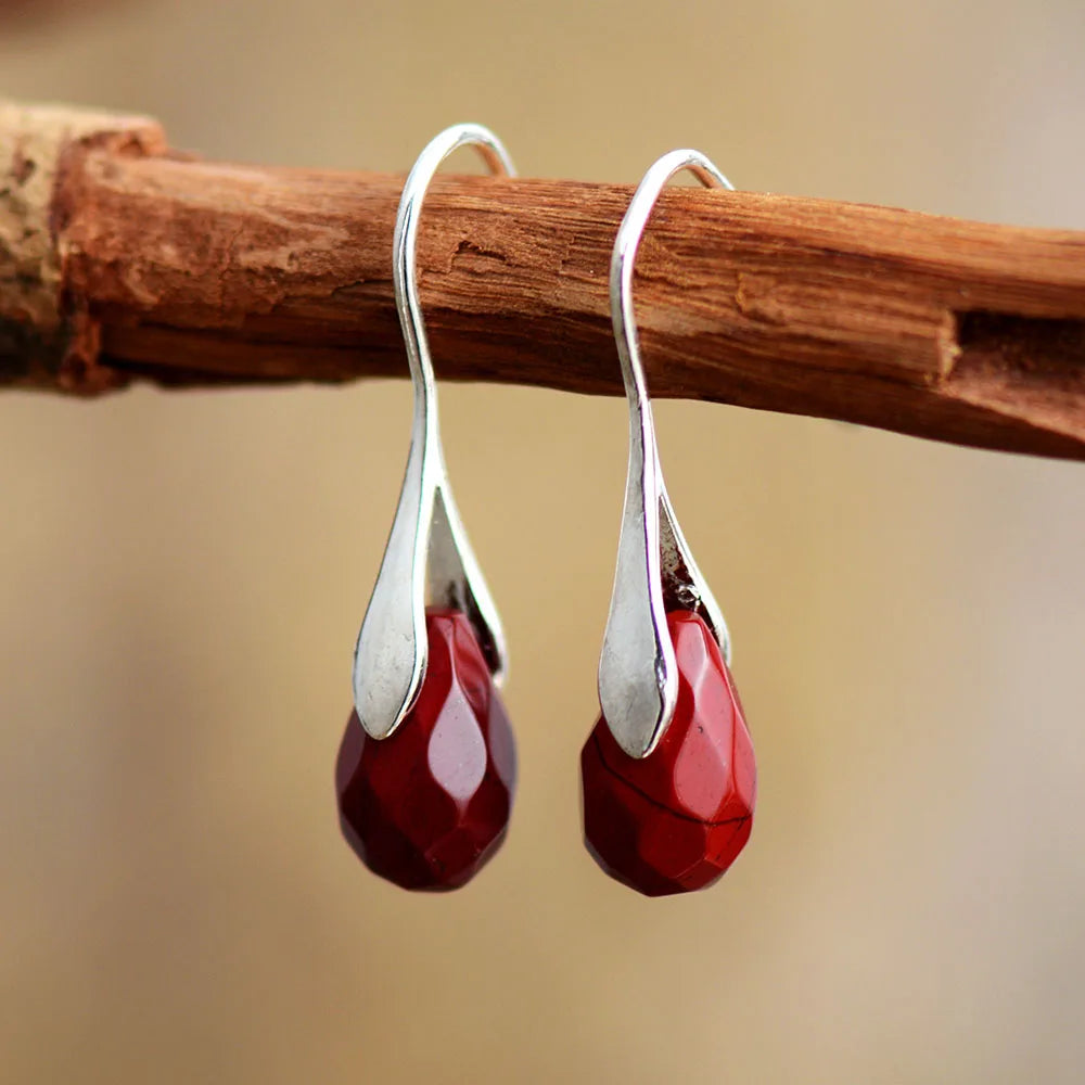 Natural Stone Drop Earrings for Women Red Jaspers Classic Earring Elegant Cute Jewelry Dropship Gifts