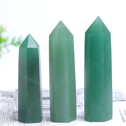 1PC Natural Aventurine Point Hexagonal Green Jade Quartz Chakra Reiki Stone Crystal Column Home Decor Crafts Healthy Magic Wand