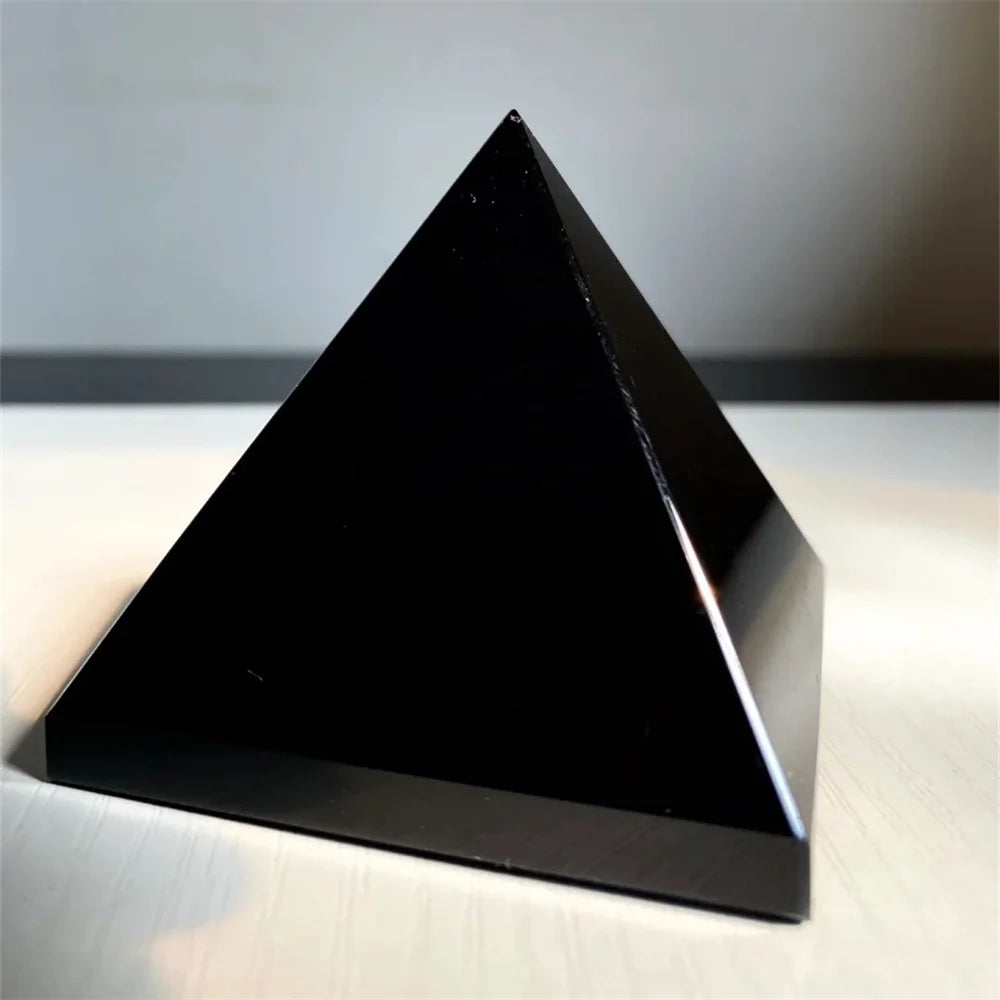 Natural Obsidian Pyramid Reiki Energy Stone Decorative Tabletop Decoration Living Room Mineral Triangle Black Crystal Dots