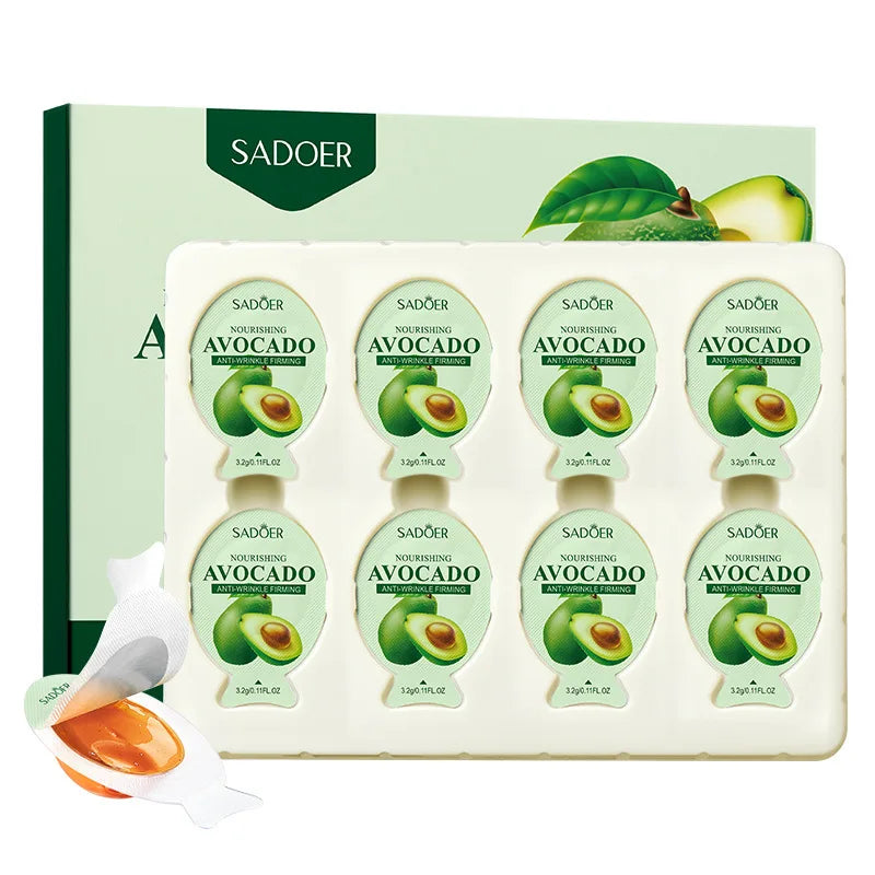 8pcs/box SADOER Avocado Sleeping Facial Masks Moisturizing Nourishing Brightening Firming Hydrating Face Mask Skin Care Products