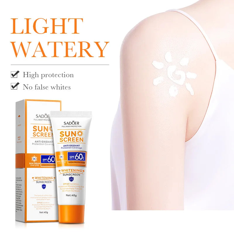 SAODER Spf 60+ Sunscreen For Face Body Sun Block Creams Sweat Proof Refreshing Non Greasy Solar Blocker Protector Sun Cream