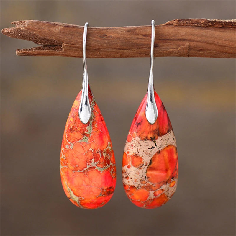 Summer New Emperor Stone Bohemian Style Droplet Pendant Earrings for Women Fashion Natural Stone Earrings Jewelry Accessories