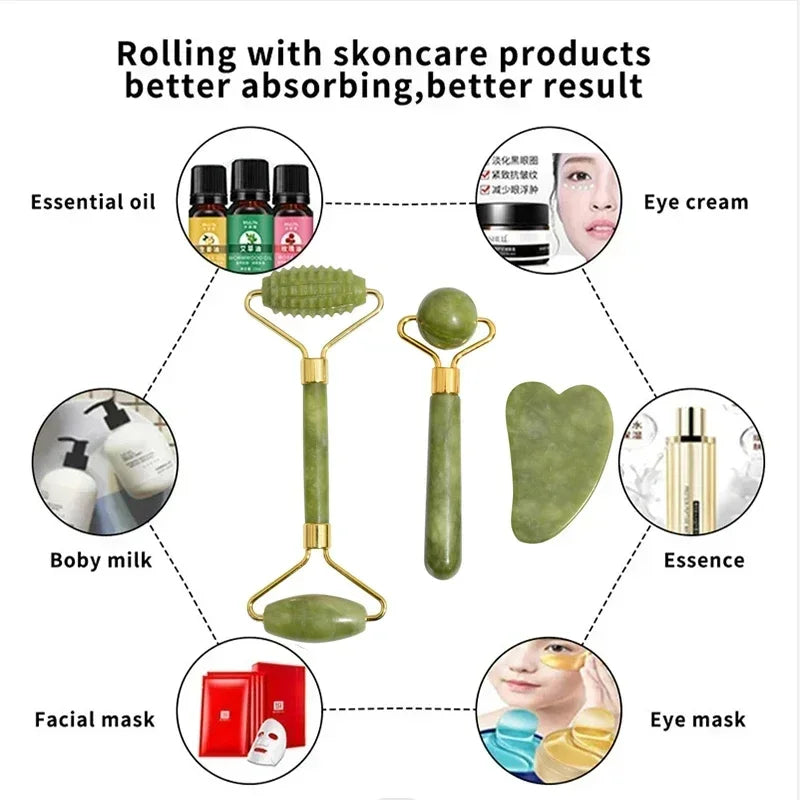 Natural Jade Roller Face Gua Sha, Natural Stone, Body Neck Massager, Acupoint, Eye Care Spa Massage Tools Massage Visage Lifting