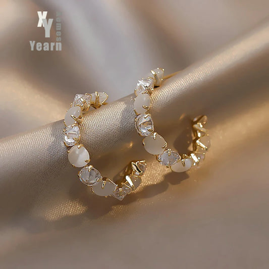 New Women's Luxury Opals Hoop Earrings In 2023 Korean Fashion Jewelry Party Girls Temperament Accessories Unusual Earrings