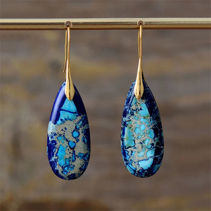 Summer New Emperor Stone Bohemian Style Droplet Pendant Earrings for Women Fashion Natural Stone Earrings Jewelry Accessories