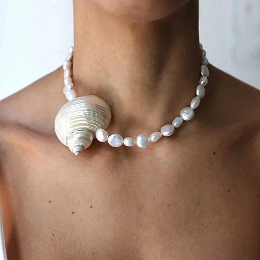 New Natural Freshwater Pearl Necklace Natural Shell Conch Pendant Women's Bohemian Fashion Jewelry Accessories Holiday Gift