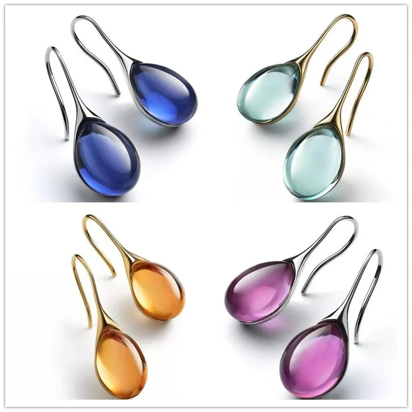 Trendy Women Earrings 4 Colors Delicate Gold Color Inlay Natural Stone Hook Dangle Earrings for Women Wedding Engagement Jewelry