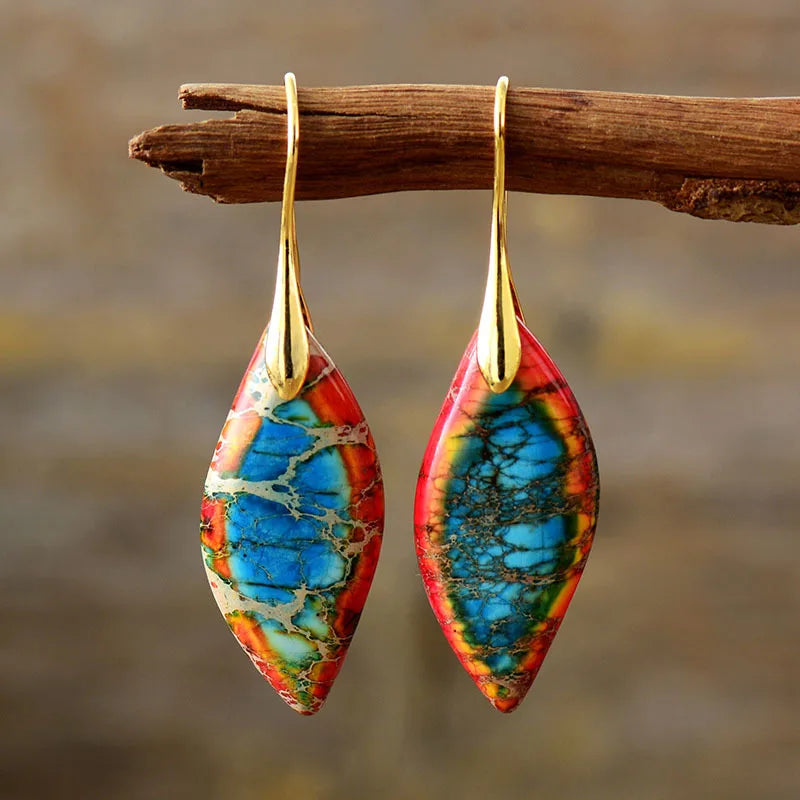 Bohemian Emperor Stone Geometric Pendant Earring Popular Natural Stone Jewelry Earrings for Women Luxury  Boho Girl Jewelry