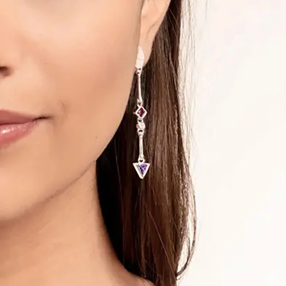 Multicolor Stone Geometric Drop Earrings Europe Style Karma Good Fine Jewelry Bohemia Gift For Women In 925 Sterling Silver