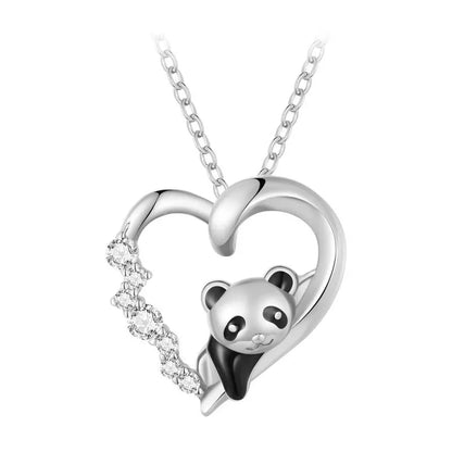 Bamoer 925 Sterling Silver Baby Panda Crystal Necklace Enamel Cute Animal Charm Chain Link for Women Gift 17.71'' SCN453