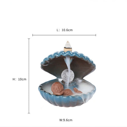 1pc Blue Shell Pearl Incense Burner Home Decor for Living Room Pearl In Shell with LED Light Desktop Mermaid Incense Burner