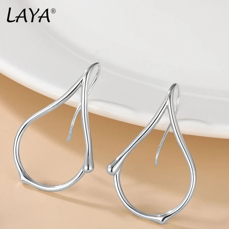 LAYA %100 925silver New models Asymmetric Long Style Line Irregular Earrings for Women Girl Exaggerated Minimalist Fashion Party