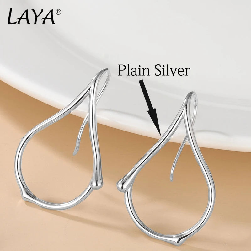 LAYA %100 925silver New models Asymmetric Long Style Line Irregular Earrings for Women Girl Exaggerated Minimalist Fashion Party