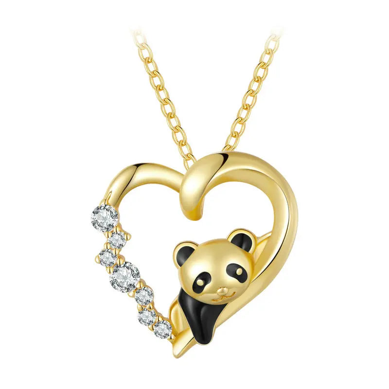 Bamoer 925 Sterling Silver Baby Panda Crystal Necklace Enamel Cute Animal Charm Chain Link for Women Gift 17.71'' SCN453