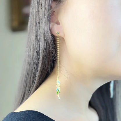 Colourful Nonchalance Feather Drop Earrings Fine Jewelry For Women Brand New Summer Real Sterling Silver 925 Gift