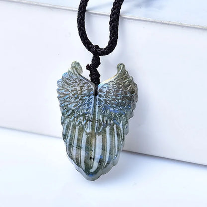 100% Natural Labradorite Angel Wings pendant Original Stone Polished Healing Energy Stone Increase charm Jewelry DIY Gift 1PC