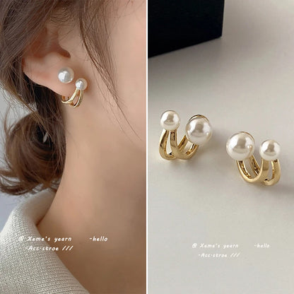 2023 New Retro Light Luxury Pearl Stud Earrings Korean Simple Jewelry Christmas Party Girl's Temperament Accessories For Woman