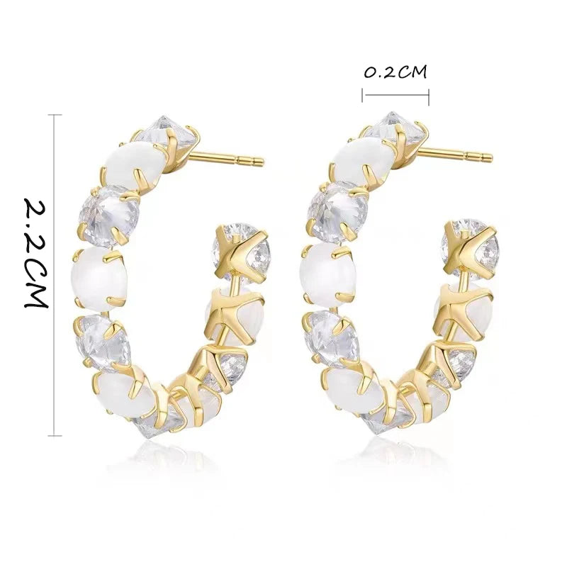 New Women's Luxury Opals Hoop Earrings In 2023 Korean Fashion Jewelry Party Girls Temperament Accessories Unusual Earrings