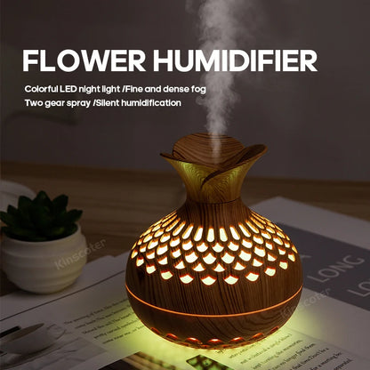 ZenMist Wood Grain Aroma Diffuser: 300ml Ultrasonic Humidifier with RGB LED