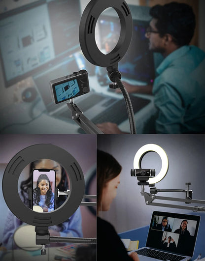 LumiPro Phone Mount with Ring Light: Desktop Overhead Stand for Filming & Recording