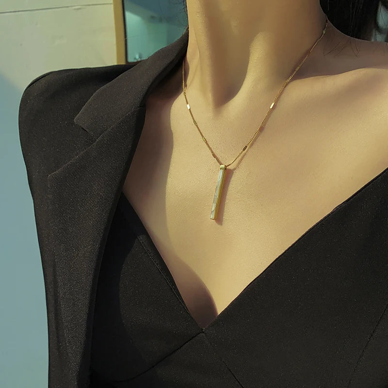 2020 new titanium steel color fast chain shell long pendant necklace for women fashion luxury girl's clavicle chain  jewelry