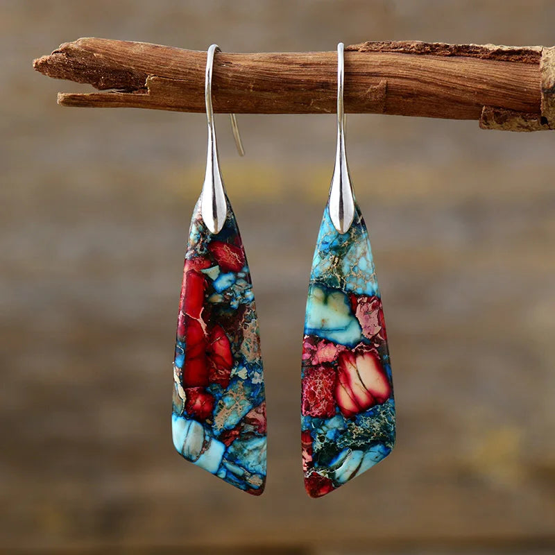 Bohemian Emperor Stone Geometric Pendant Earring Popular Natural Stone Jewelry Earrings for Women Luxury  Boho Girl Jewelry