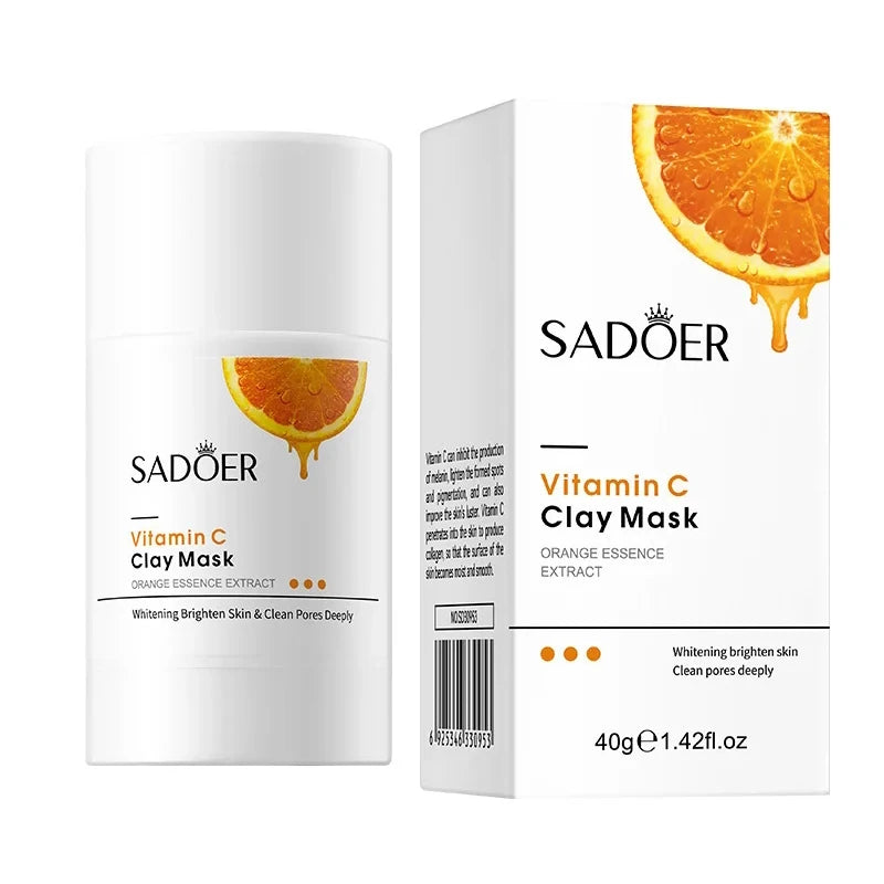 SADOER Vitamin C Solid Facial Mask Clay Mud Masks Stick Pore Cleaning Remove Blackhead Oil Control Moisturizing Clay Face Mask