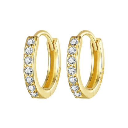 BAMOER 925 Sterling Silver Classic CZ Huggie Hoop Earrings, Gold Plated Cartilage Piercing Earrings Ear Cuff for Women BSE1060