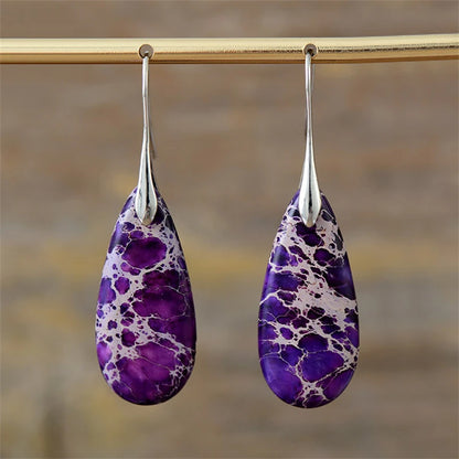 Summer New Emperor Stone Bohemian Style Droplet Pendant Earrings for Women Fashion Natural Stone Earrings Jewelry Accessories