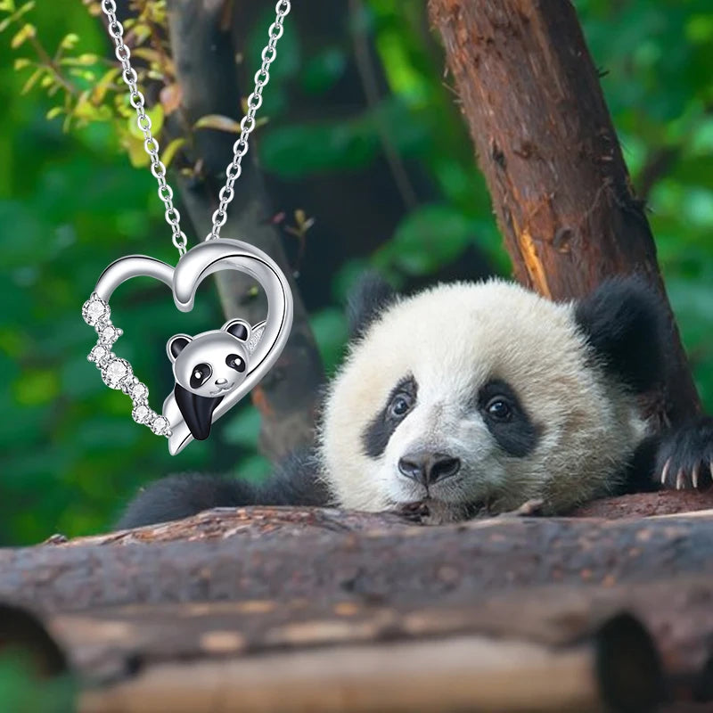 Bamoer 925 Sterling Silver Baby Panda Crystal Necklace Enamel Cute Animal Charm Chain Link for Women Gift 17.71'' SCN453